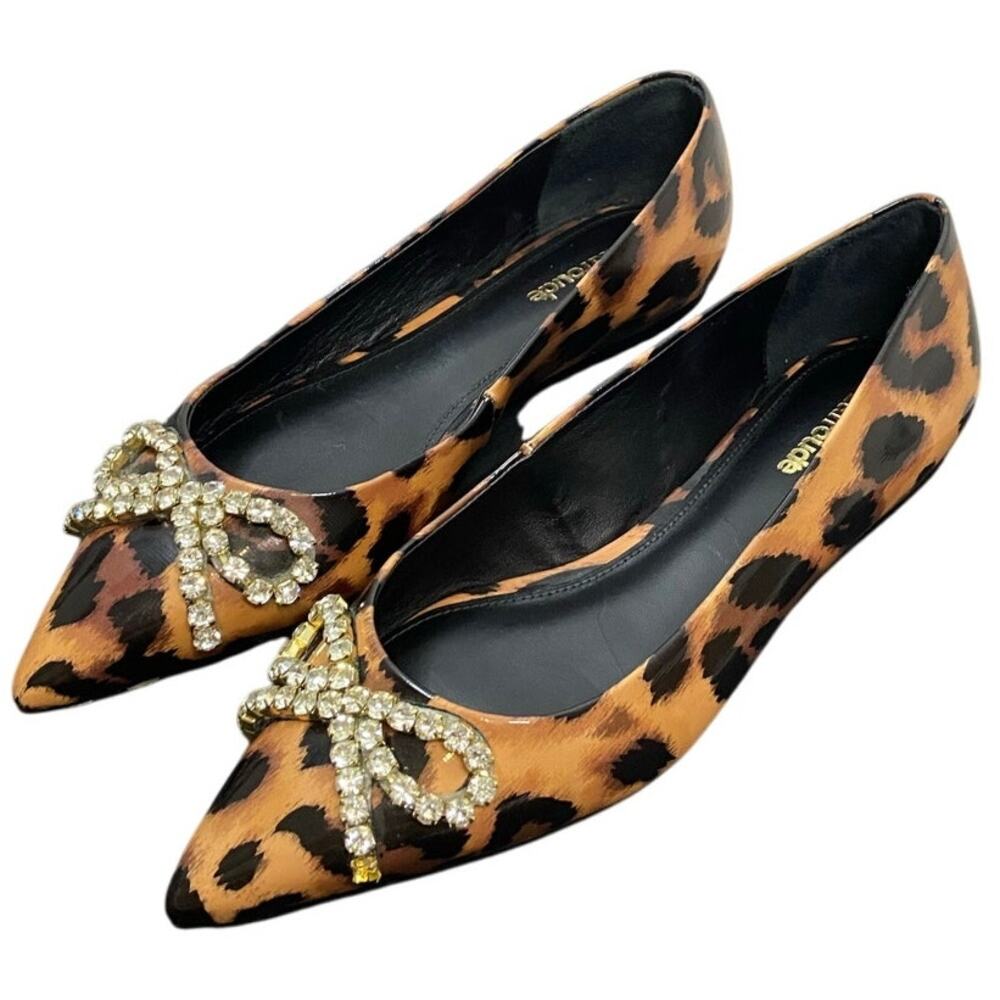 Larroude Lee Jaguar Patent Leather Flats Crystal Bow Ballerina Coquette Size 6